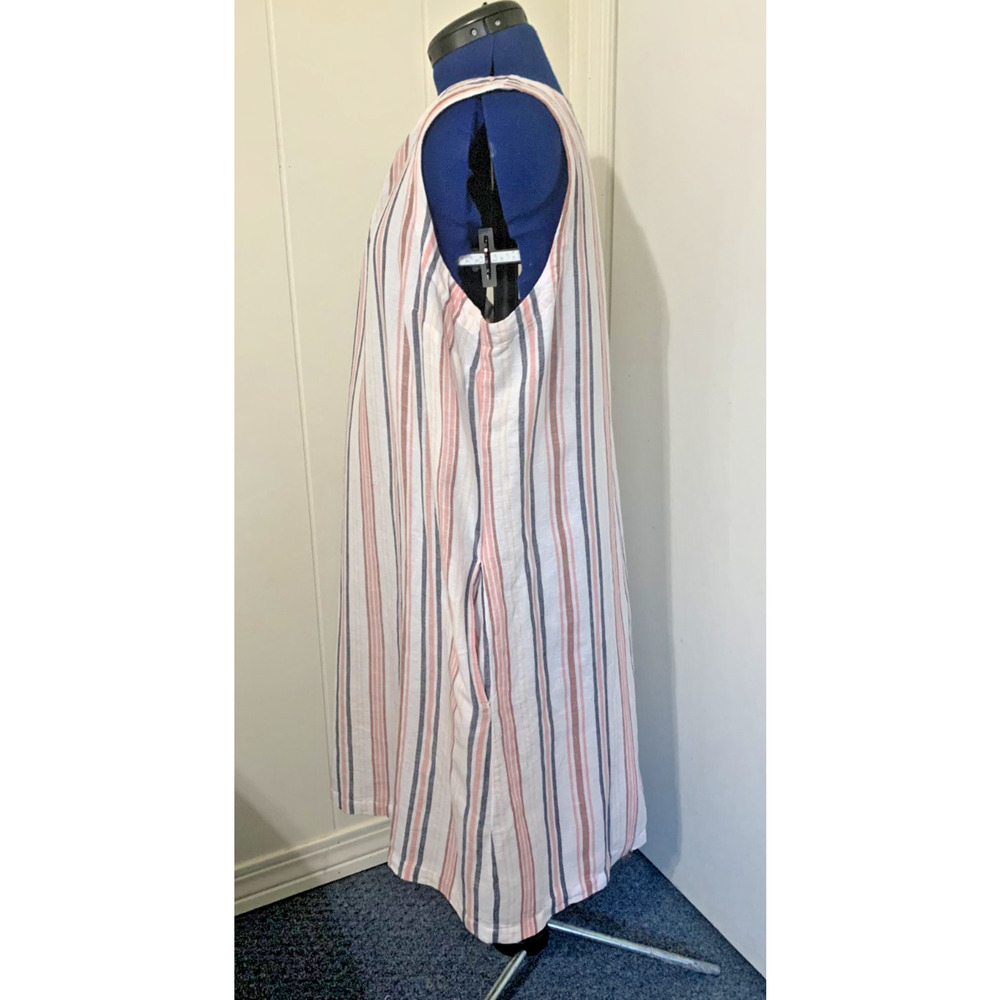 Liz Claiborne Women's XL Striped Linen Blend Shift Dress Pockets Beachy Resort - Picture 2 of 8